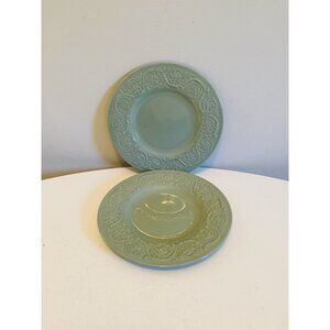 Wedgwood Medway Green Embossed Floral Scroll 6 1/2" Bread Plates x 2